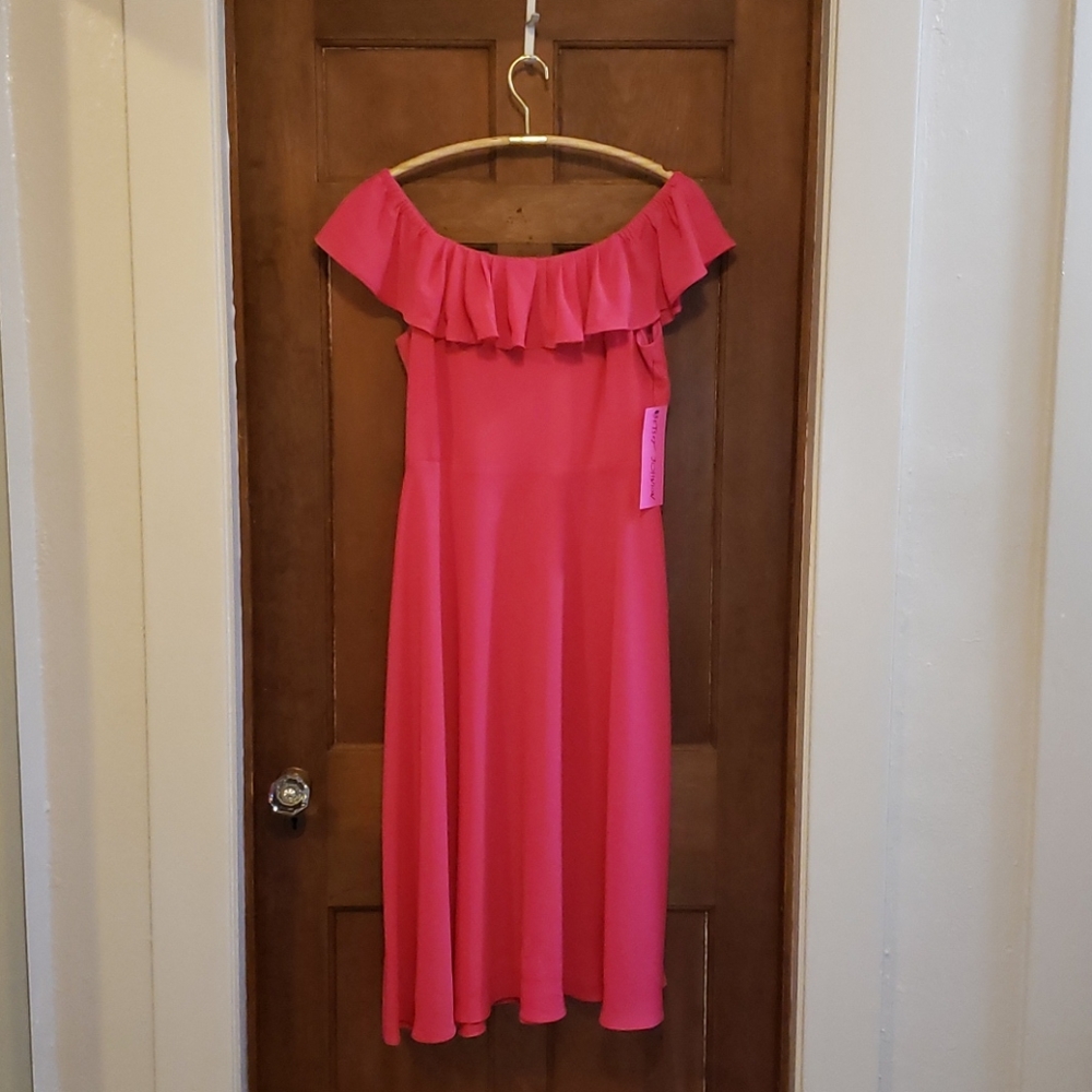 NWT Betsey Johnson Pink Off-Shoulder Ruffled Dress
